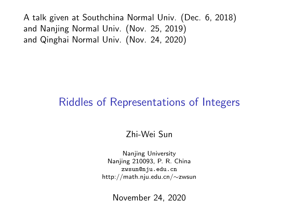 Riddles of Representations of Integers