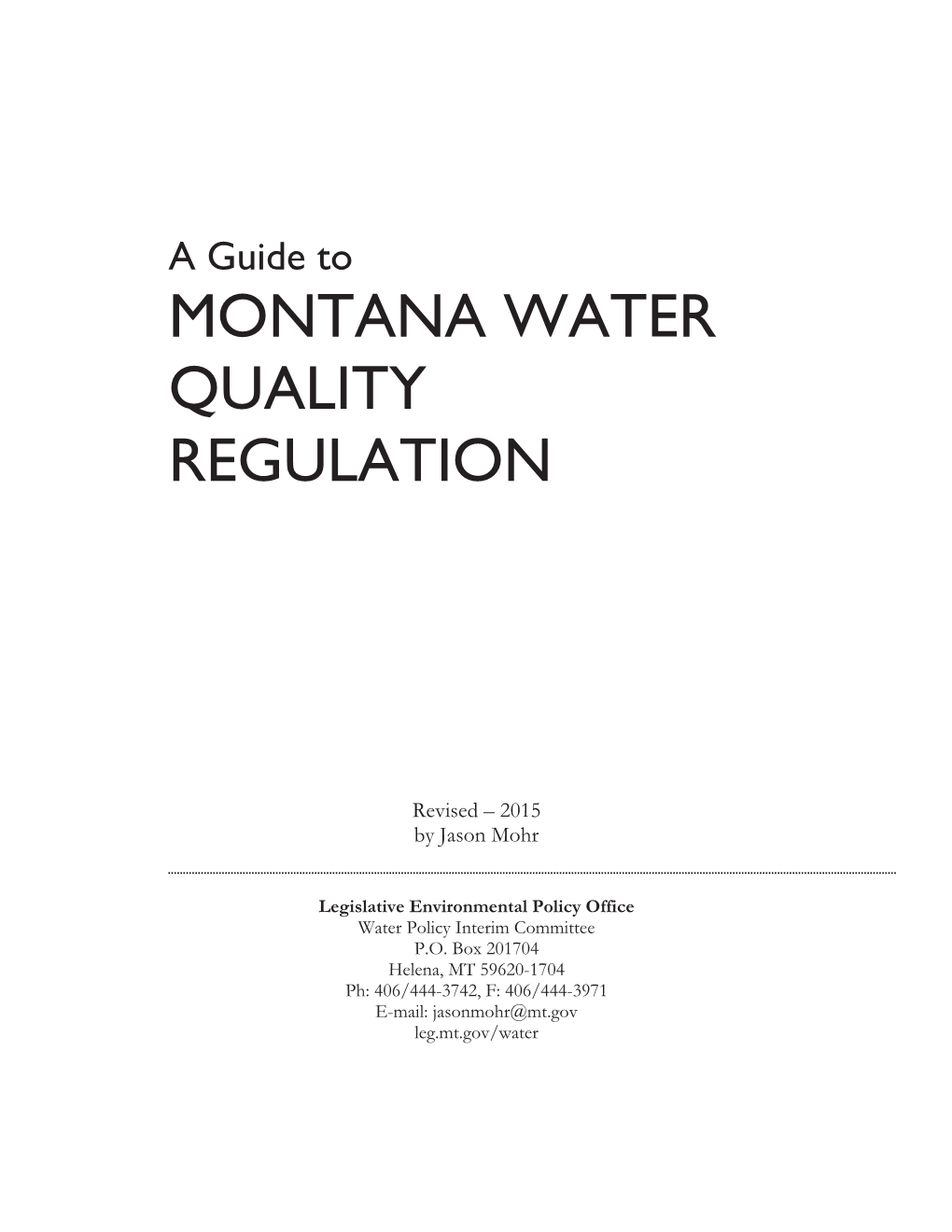 Montana Water Quality Regulation Guidance