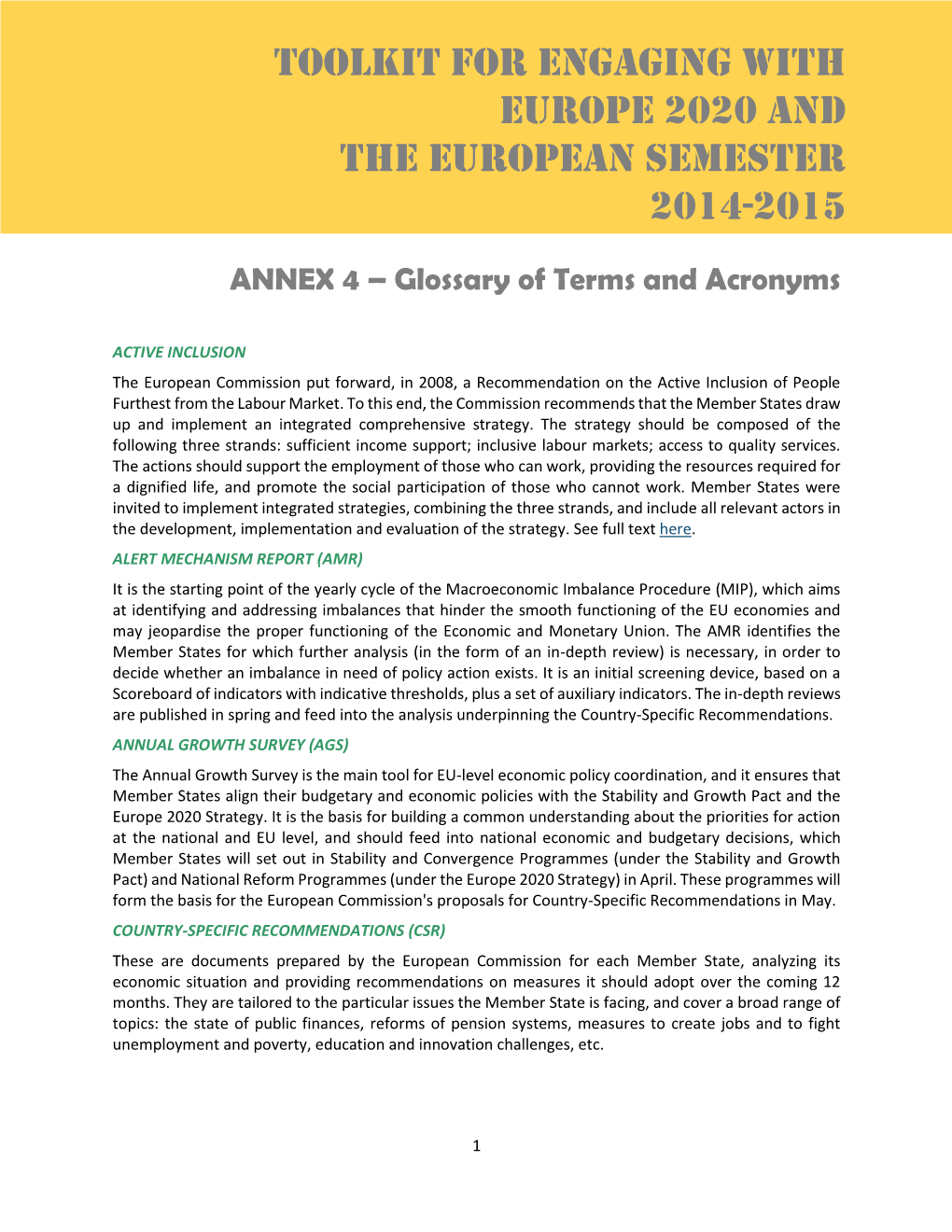 Toolkit for Engaging with Europe 2020 and The