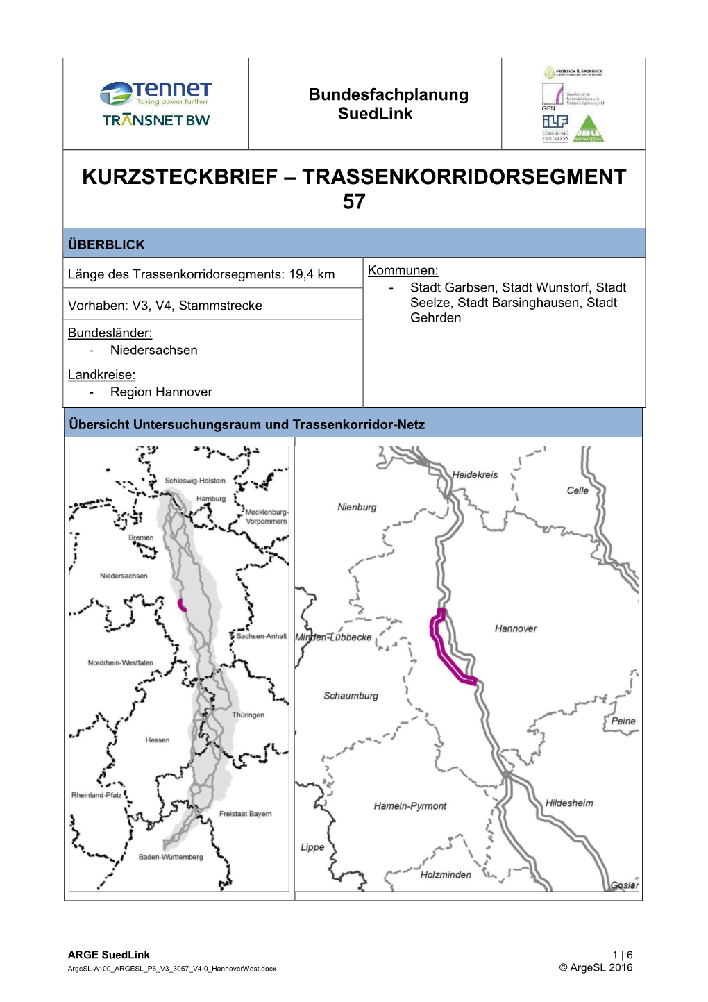 Kurzsteckbrief – Trassenkorridorsegment 57
