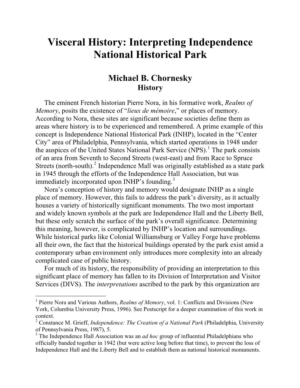 Visceral History: Interpreting Independence National Historical Park