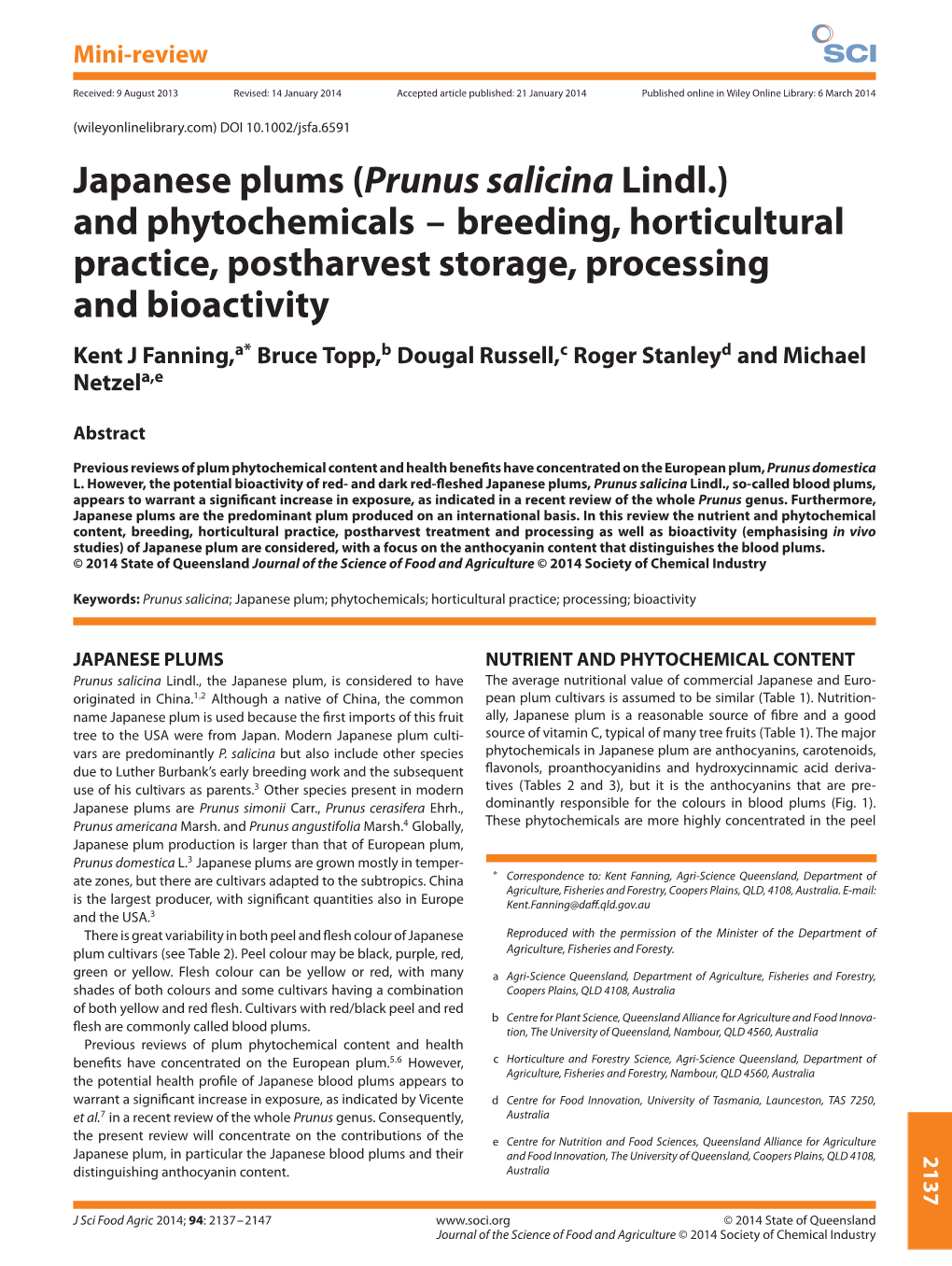 Japanese Plums (Prunus Salicina Lindl.) and Phytochemicals