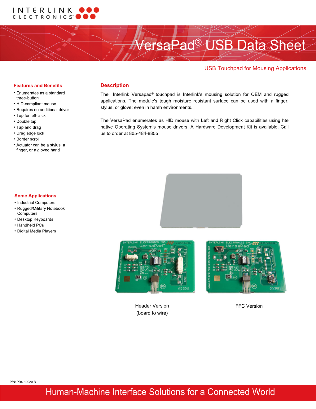 Versapad® USB Data Sheet