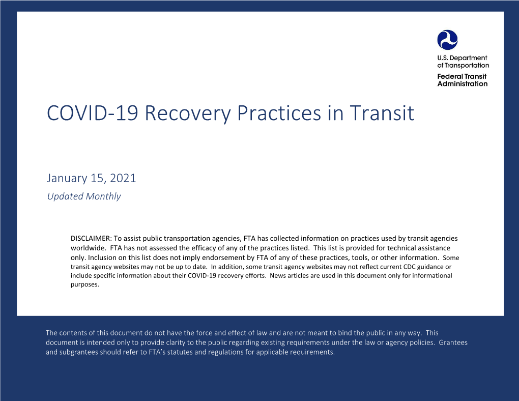 COVID-19 Recovery Practices in Transit