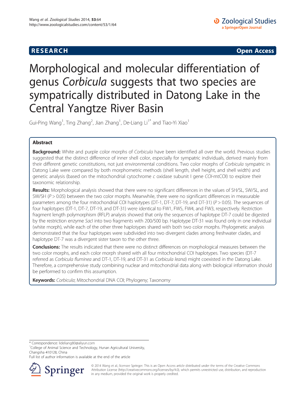 Morphological and Molecular Differentiation of Genus Corbicula