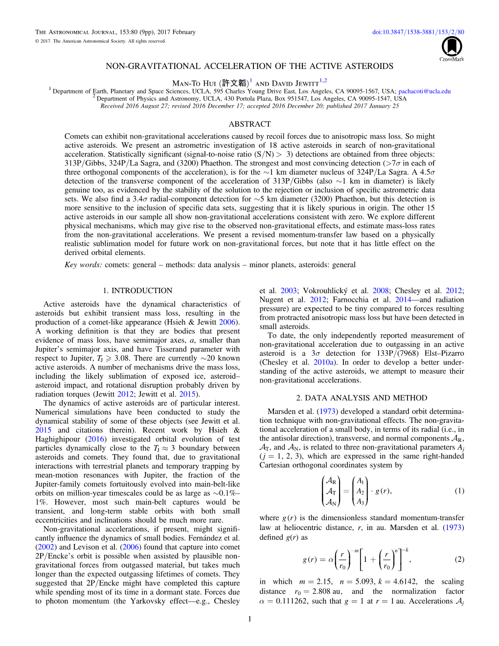 Non-Gravitational Forces, but Note That It Has Little Effect on the Derived Orbital Elements