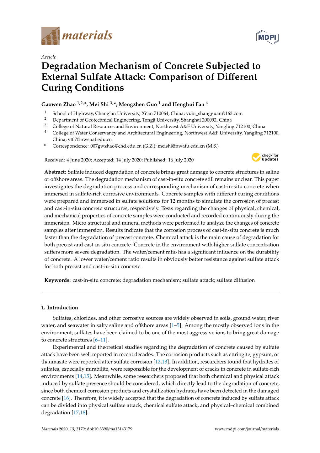 Degradation Mechanism of Concrete Subjected to External Sulfate Attack: Comparison of Diﬀerent Curing Conditions