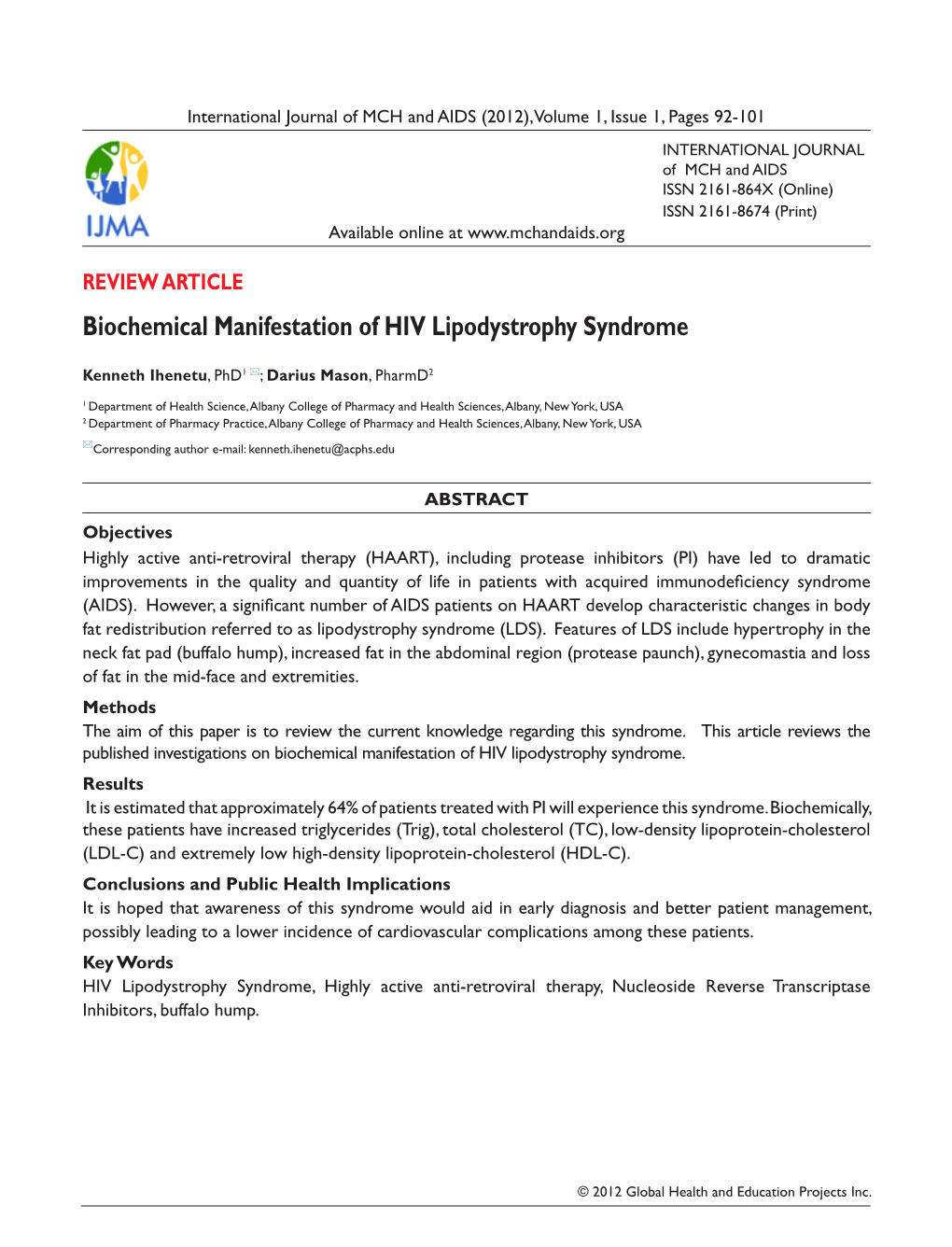 Biochemical Manifestation of HIV Lipodystrophy Syndrome