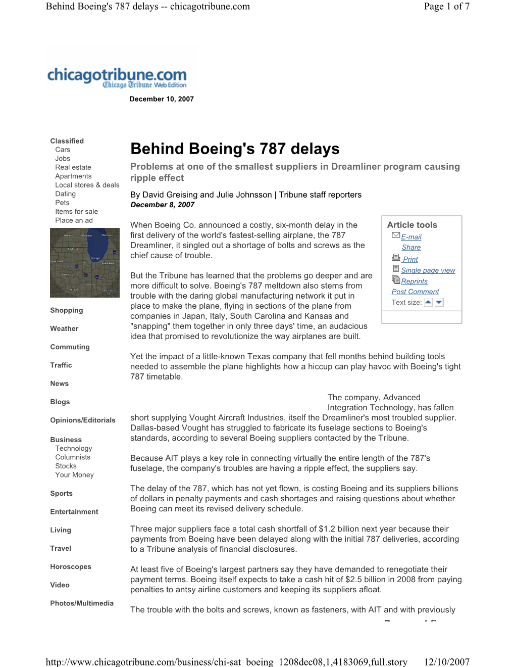 Behind Boeing's 787 Delays -- Chicagotribune.Com Page 1 of 7