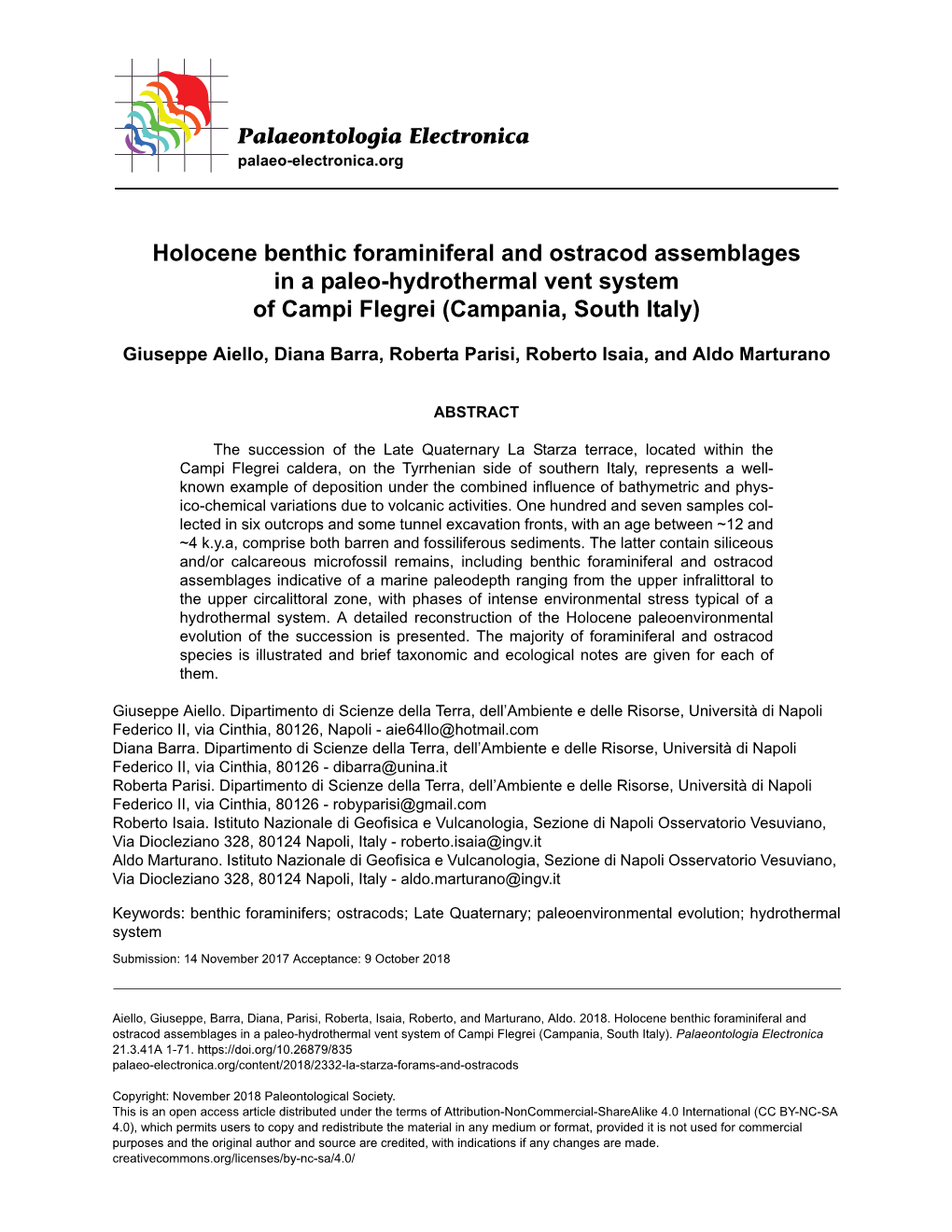 Holocene Benthic Foraminiferal and Ostracod Assemblages in a Paleo-Hydrothermal Vent System of Campi Flegrei (Campania, South Italy)