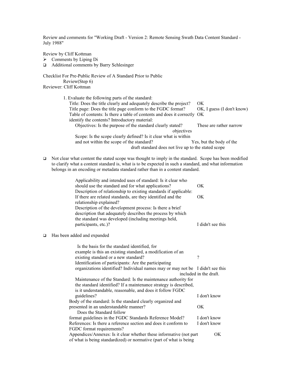 Checklist for Pre-Public Review of a Standard Prior to Public