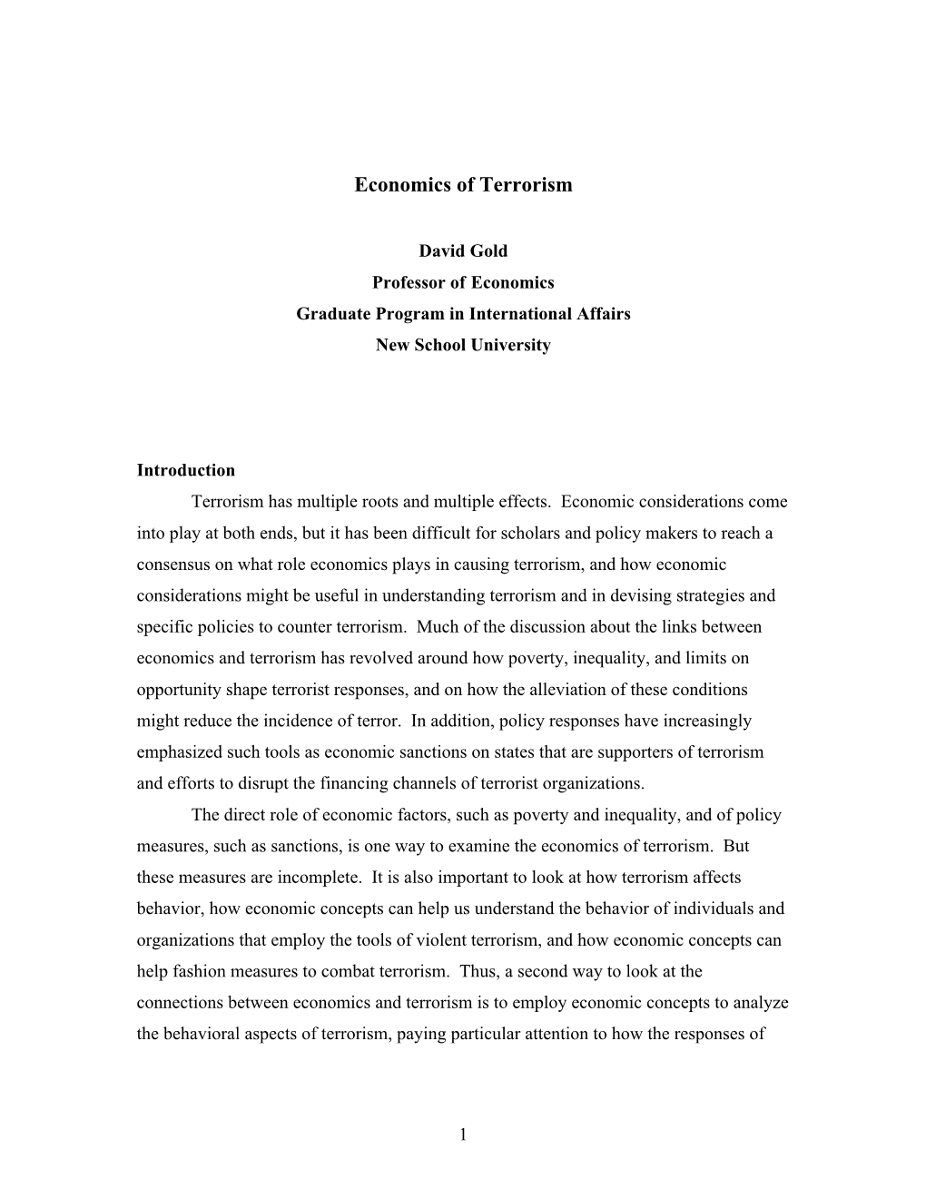 Economics of Terrorism