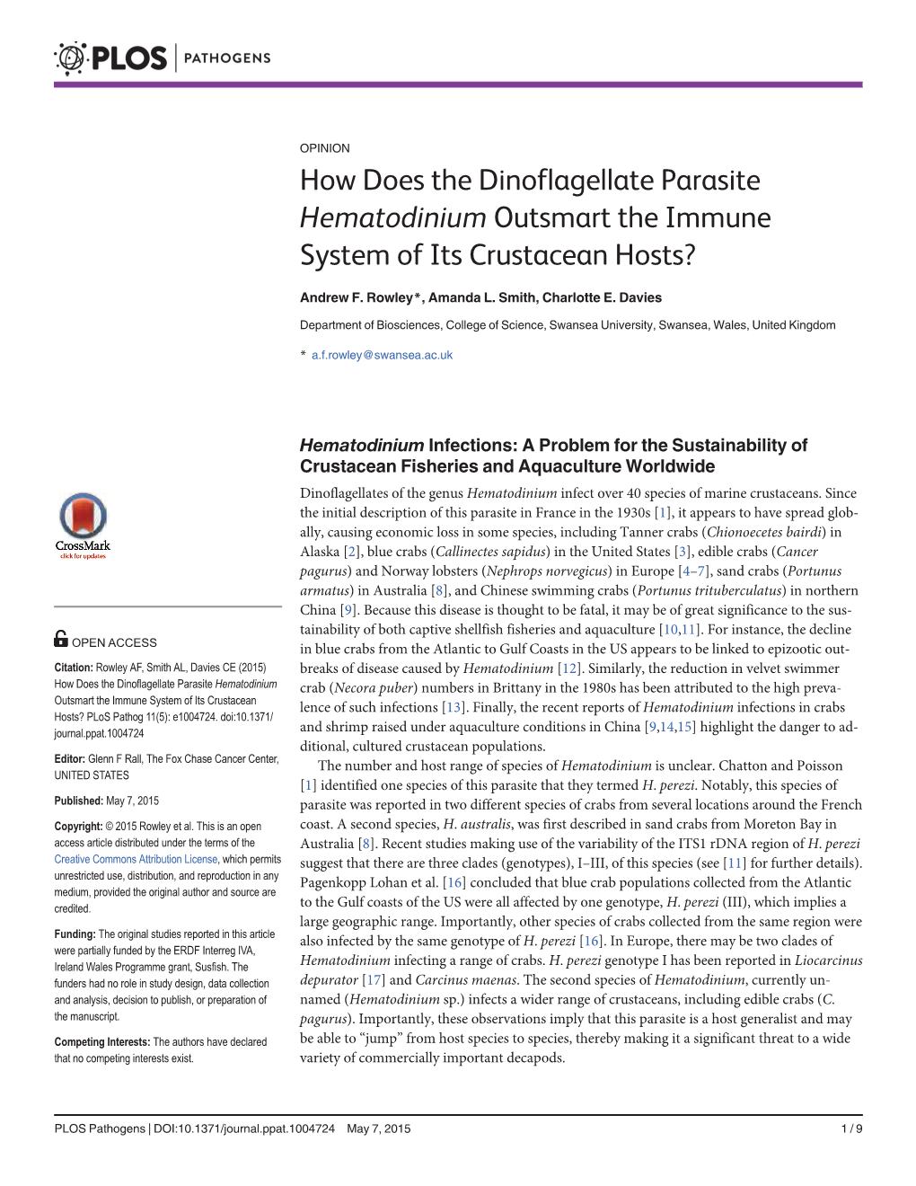 How Does the Dinoflagellate Parasite Hematodinium Outsmart the Immune System of Its Crustacean Hosts?