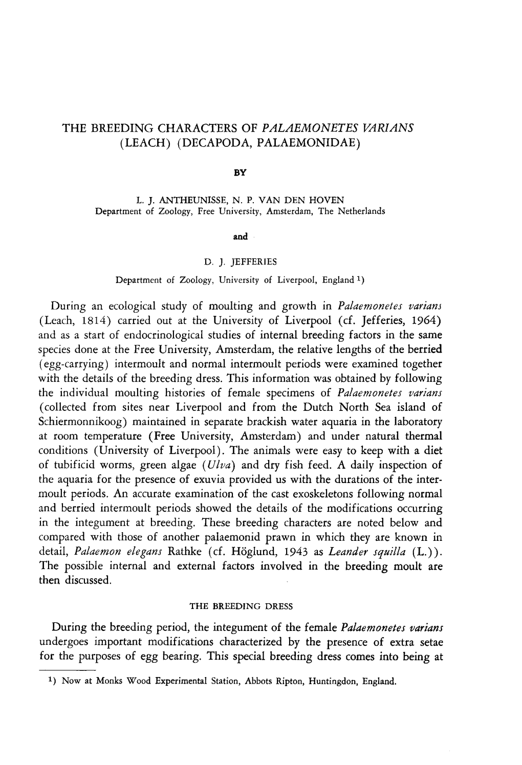 The Breeding Characters of Palaemonetes Varians (Leach) (Decapoda, Palaemonidae)