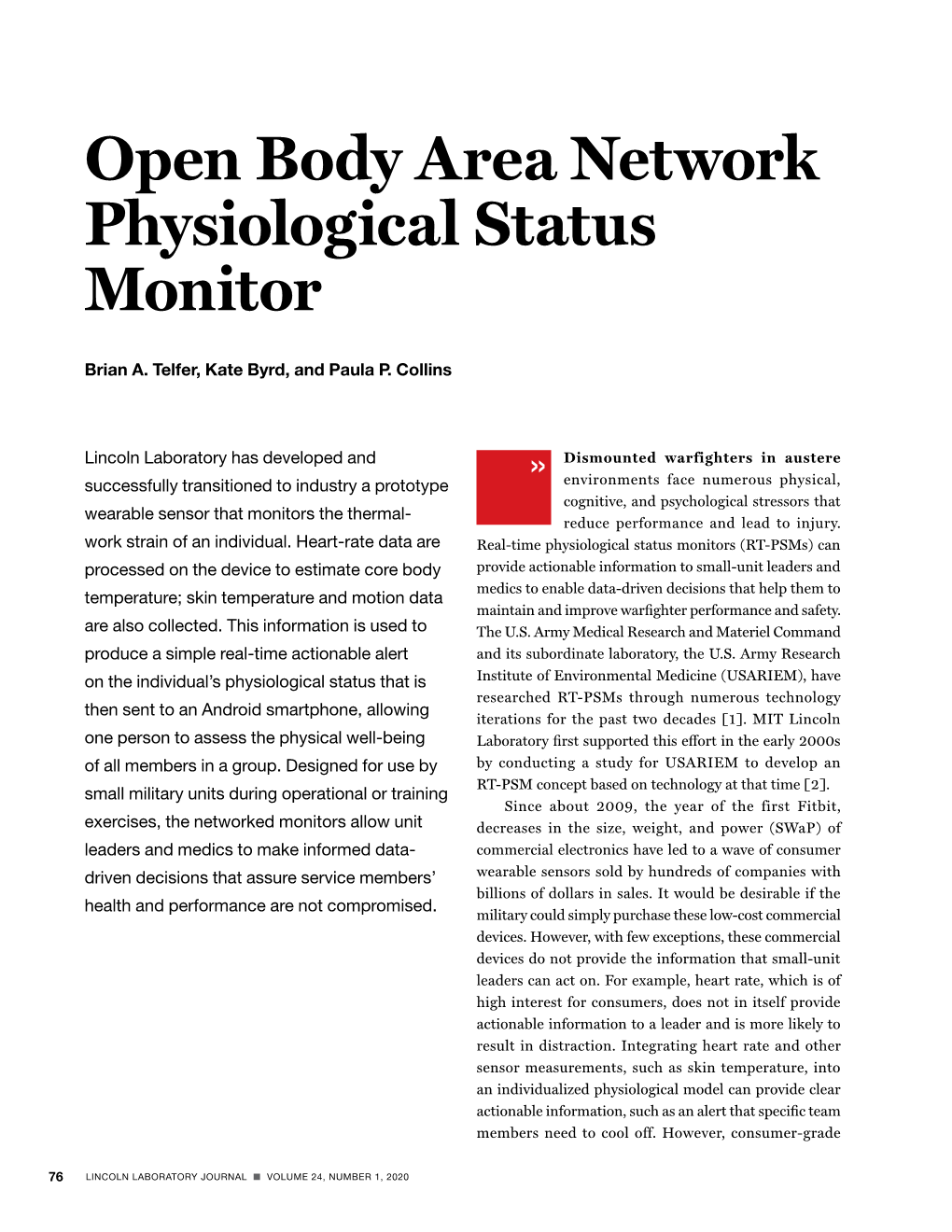 Open Body Area Network Physiological Status Monitor