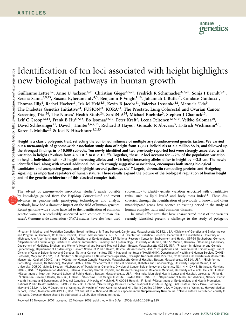 Identification of Ten Loci Associated with Height Highlights New