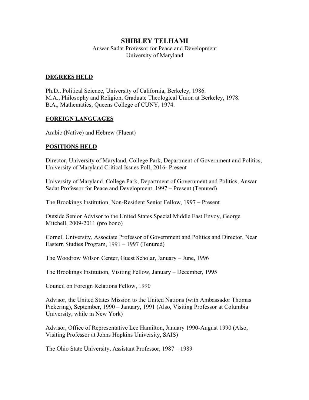 Shibley Telhami's CV