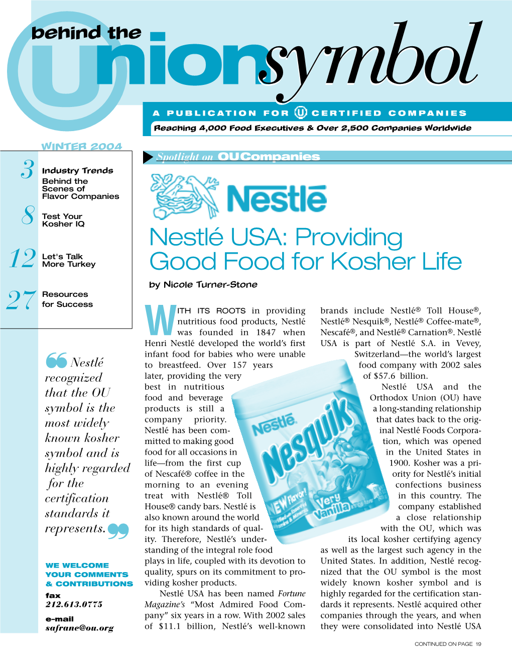 Nestlé USA: Providing Good Food for Kosher Life