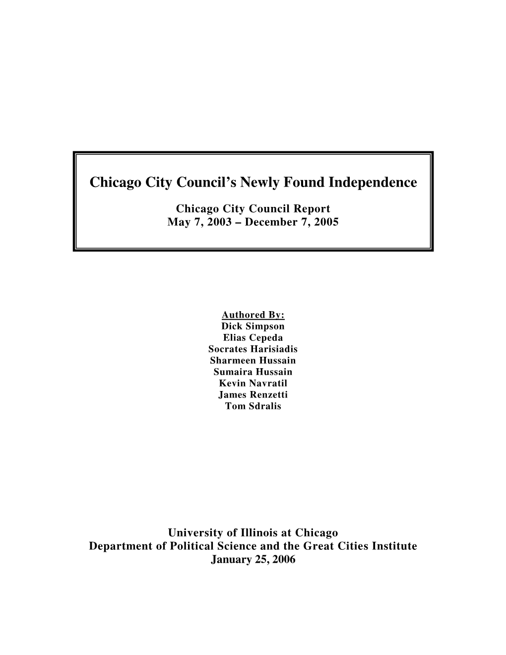 Chicago City Council Report May 7, 2003 – December 7, 2005