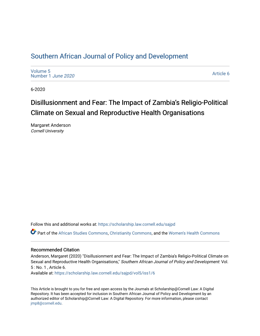 The Impact of Zambia's Religio-Political Climate on Sexual and Reproductive Health Organisations