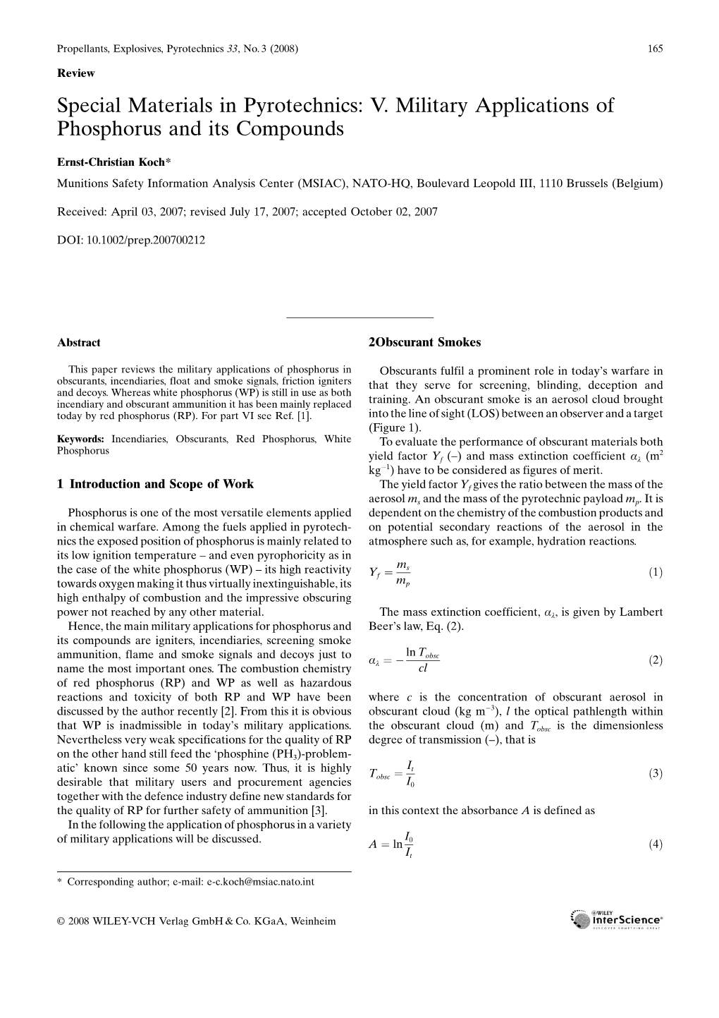 Special Materials in Pyrotechnics: V. Military Applications of Phosphorus and Its Compounds