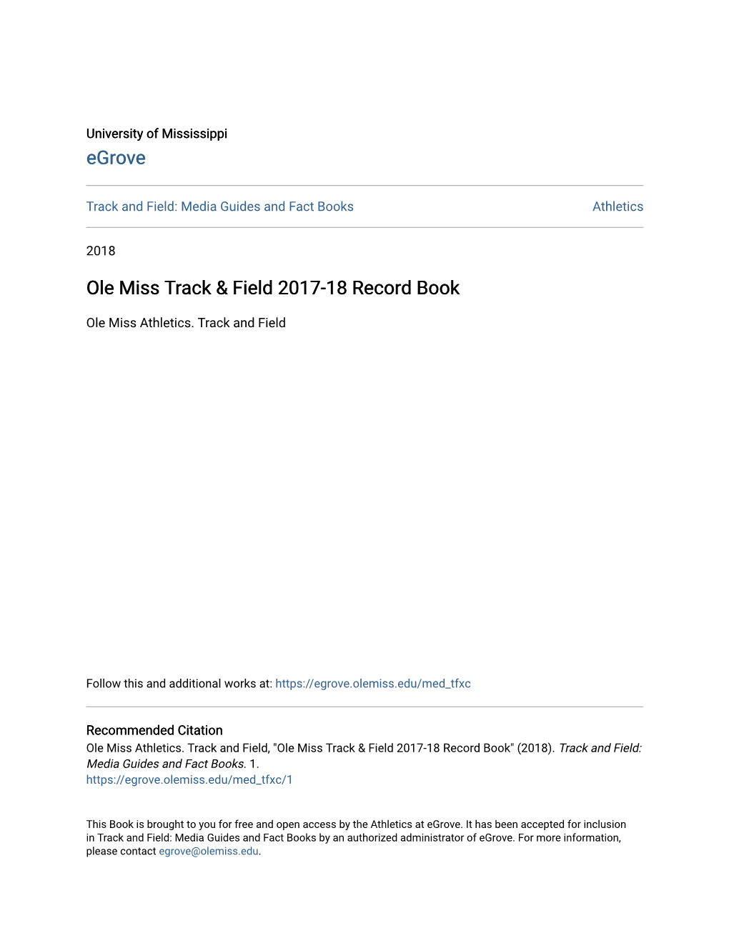 Ole Miss Track & Field 2017-18 Record Book