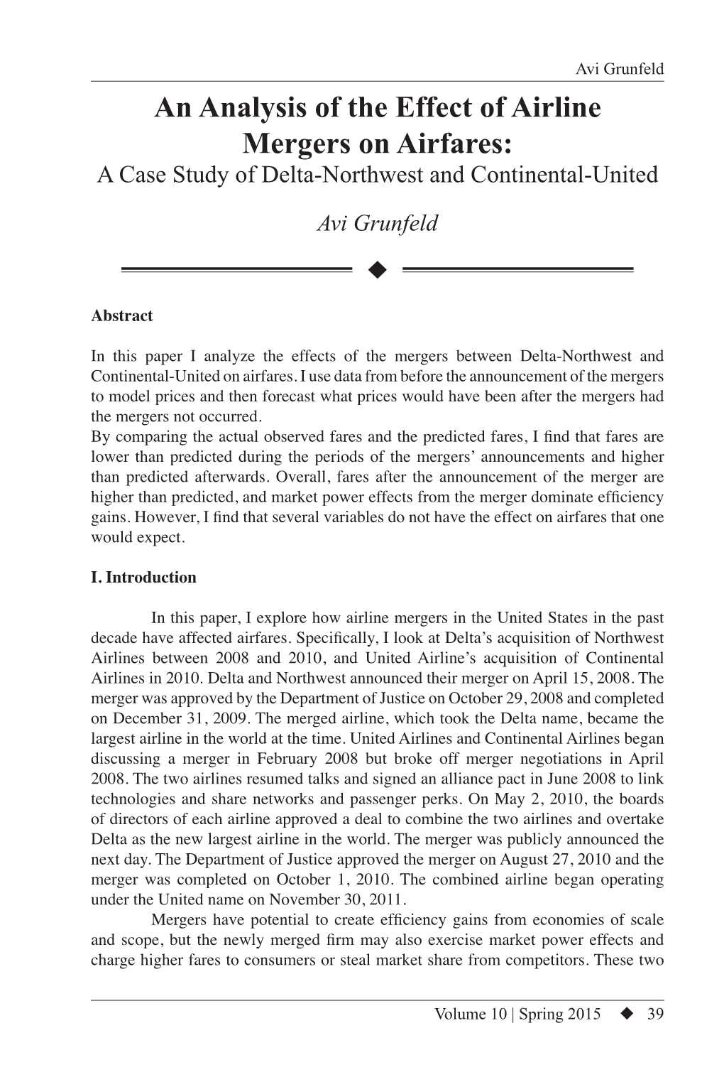 An Analysis of the Effect of Airline Mergers on Airfares: a Case Study of Delta-Northwest and Continental-United