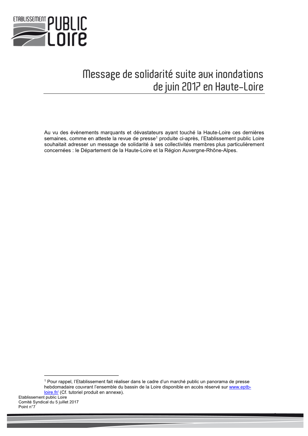 Message De Solidarité Suite Aux Inondations De Juin 2017 En Haute-Loire