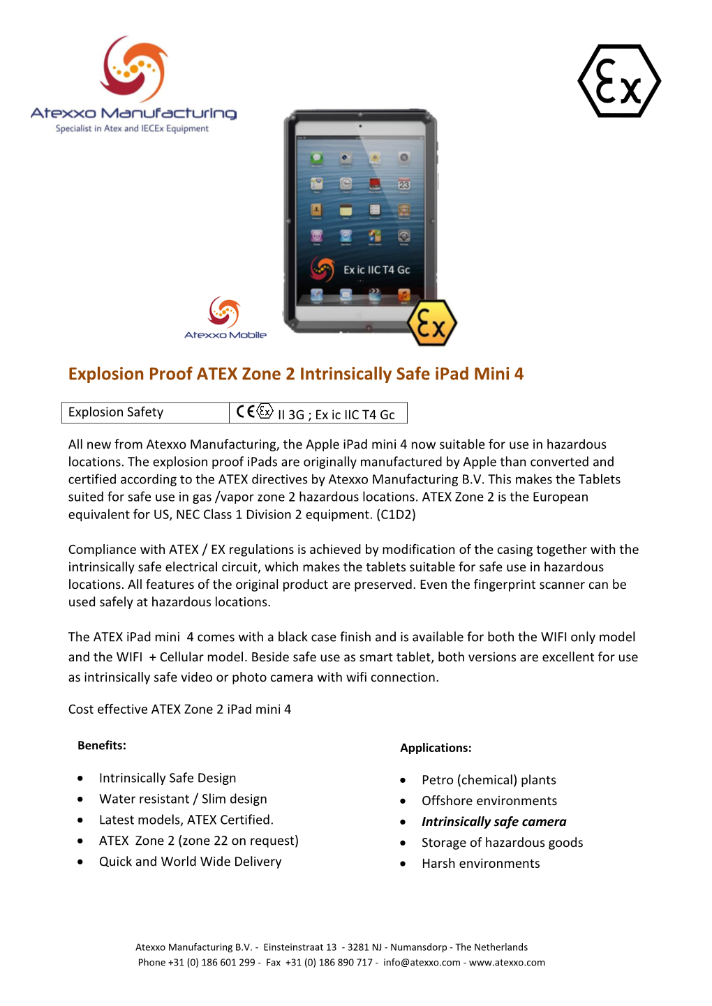 Explosion Proof ATEX Zone 2 Intrinsically Safe Ipad Mini 4