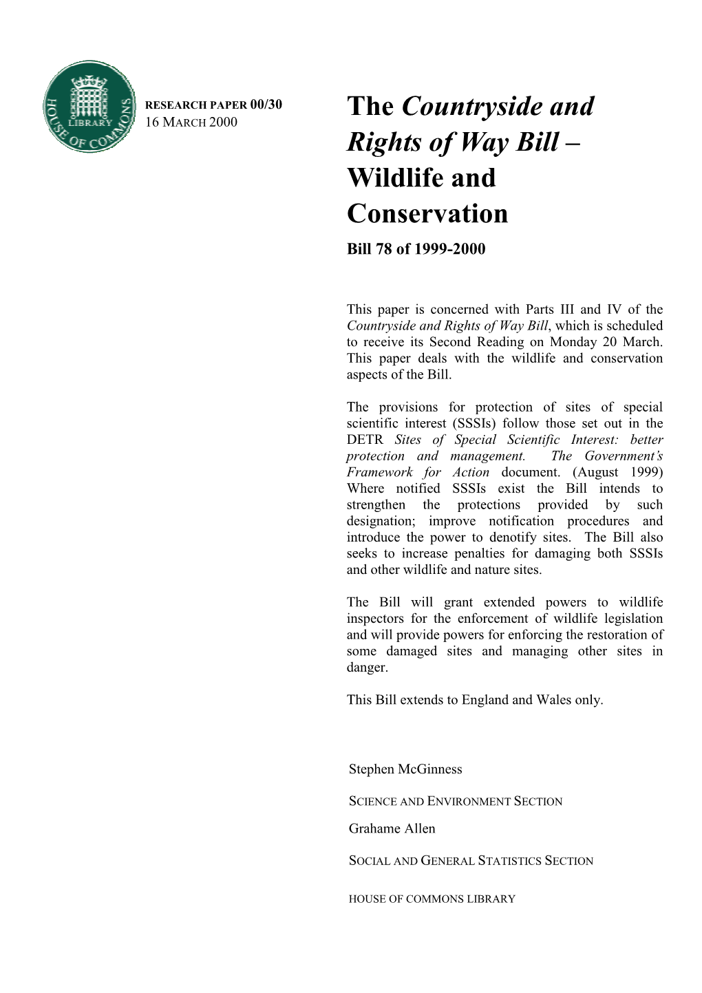 Wildlife and Conservation Bill 78 of 1999-2000
