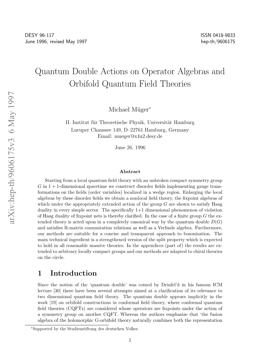 Quantum Double Actions on Operator Algebras and Orbifold Quantum