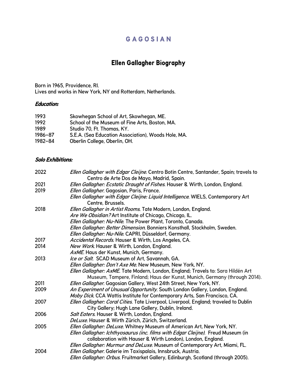 Ellen Gallagher Biography