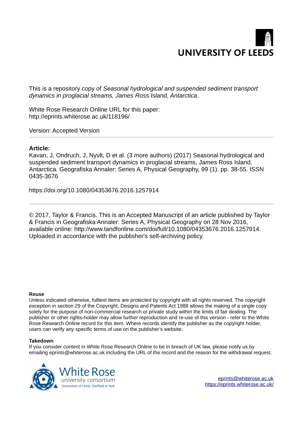 Seasonal Hydrological and Suspended Sediment Transport Dynamics in Proglacial Streams, James Ross Island, Antarctica