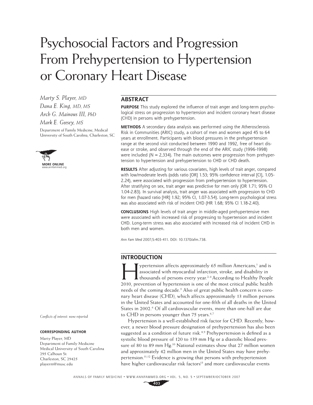 Psychosocial Factors and Progression from Prehypertension to Hypertension Or Coronary Heart Disease