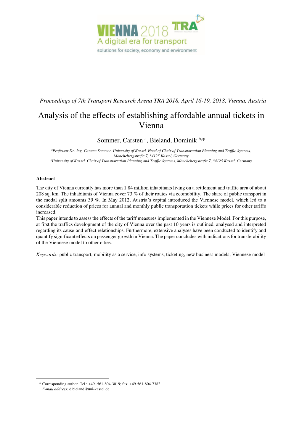 Analysis of the Effects of Establishing Affordable Annual Tickets in Vienna
