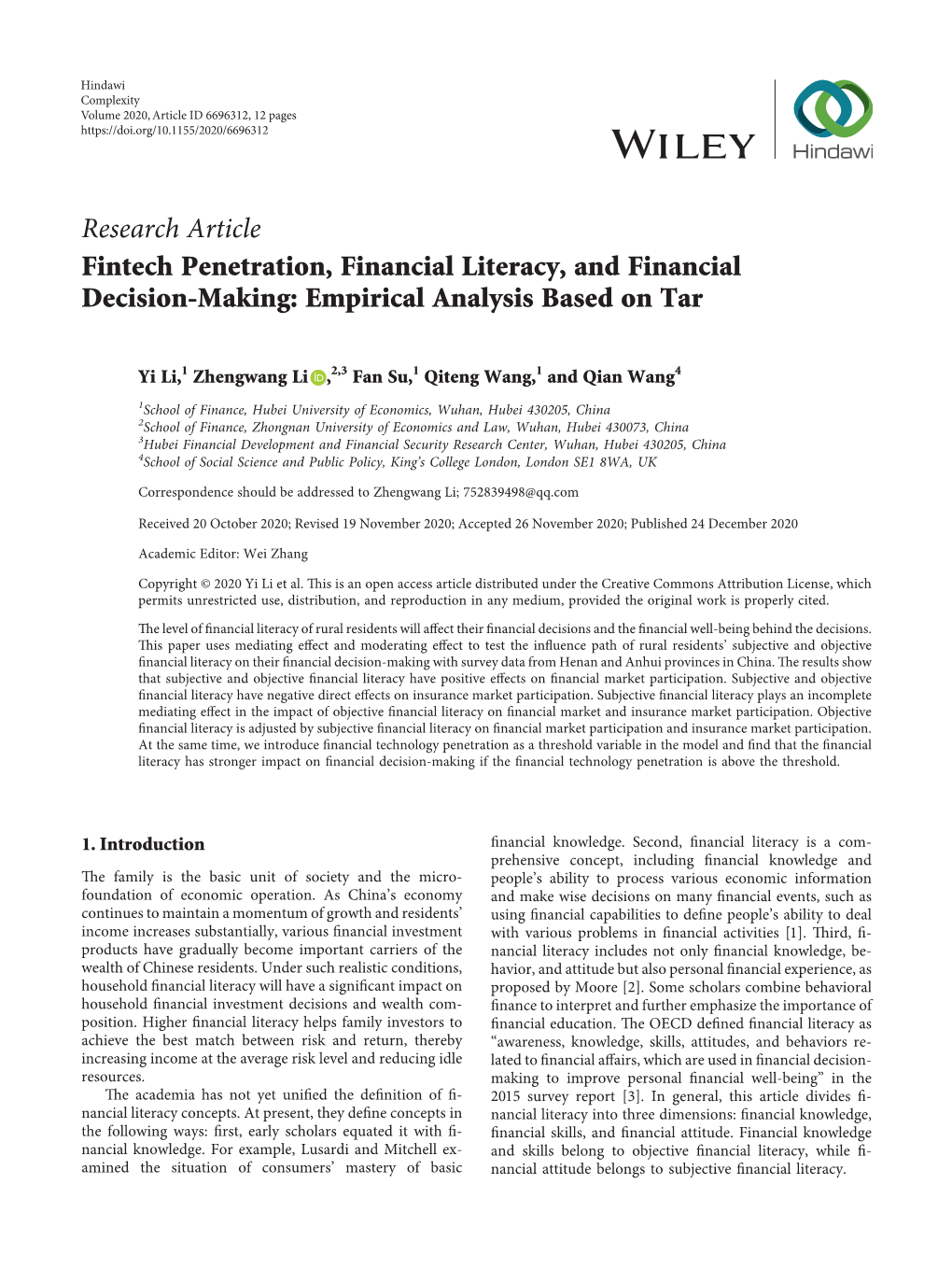 Fintech Penetration, Financial Literacy, and Financial Decision-Making: Empirical Analysis Based on Tar