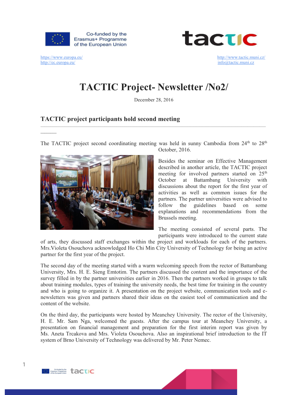 TACTIC Project- Newsletter /No2/ December 28, 2016