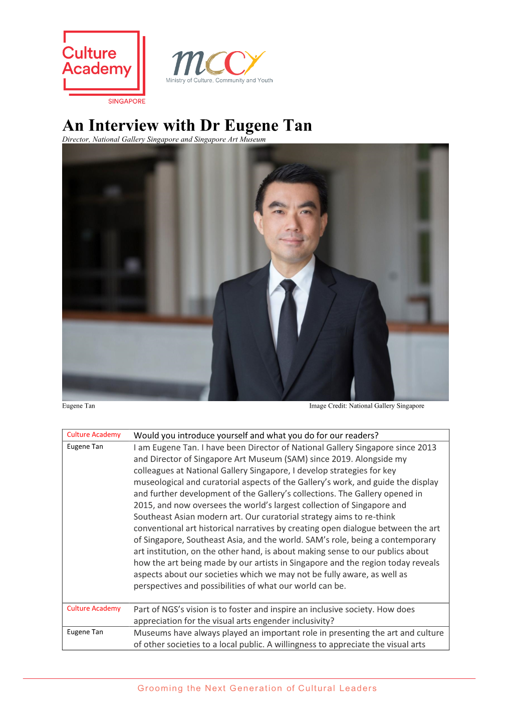 An Interview with Dr Eugene Tan Director, National Gallery Singapore and Singapore Art Museum