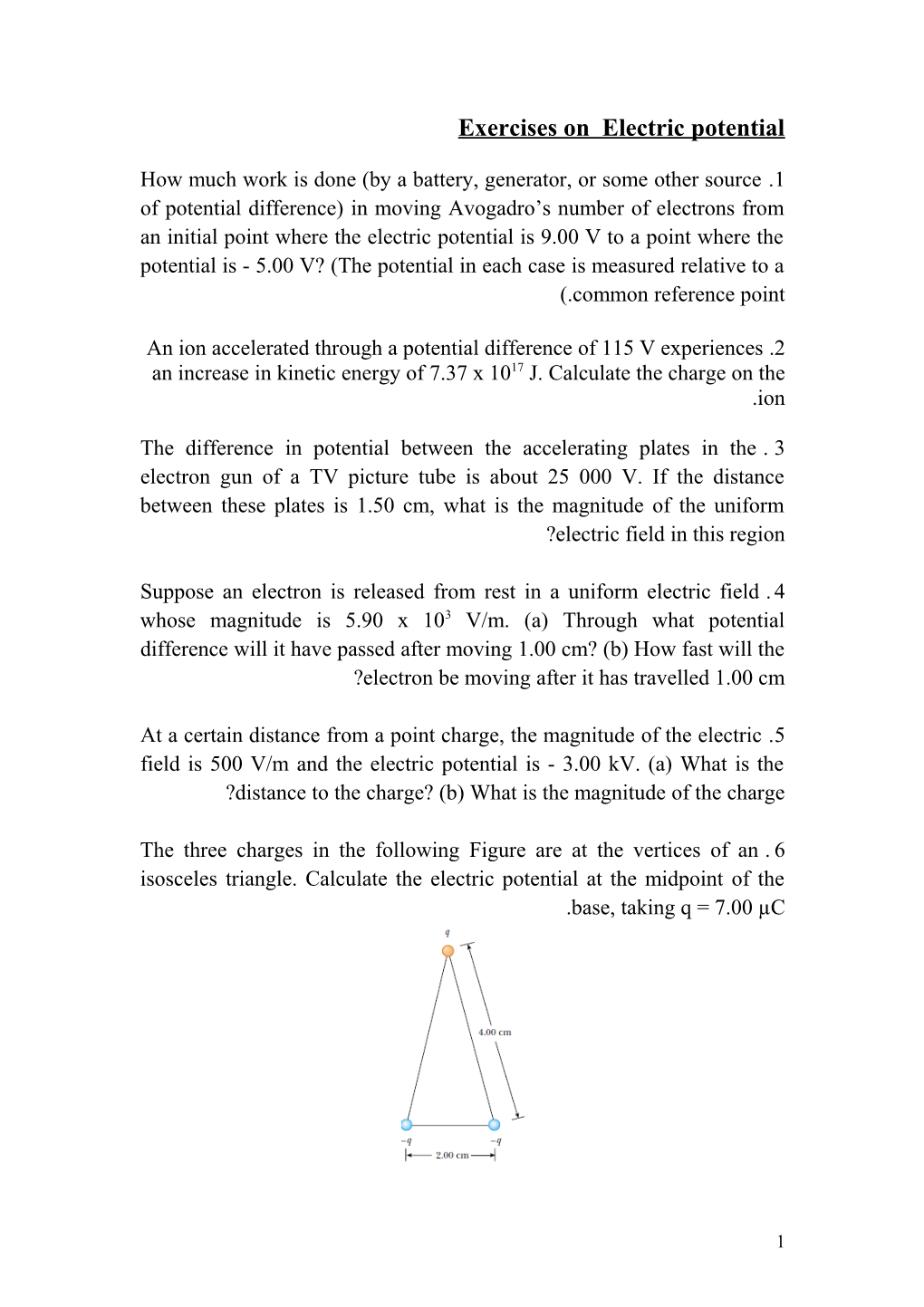 Exercises on Electric Potential