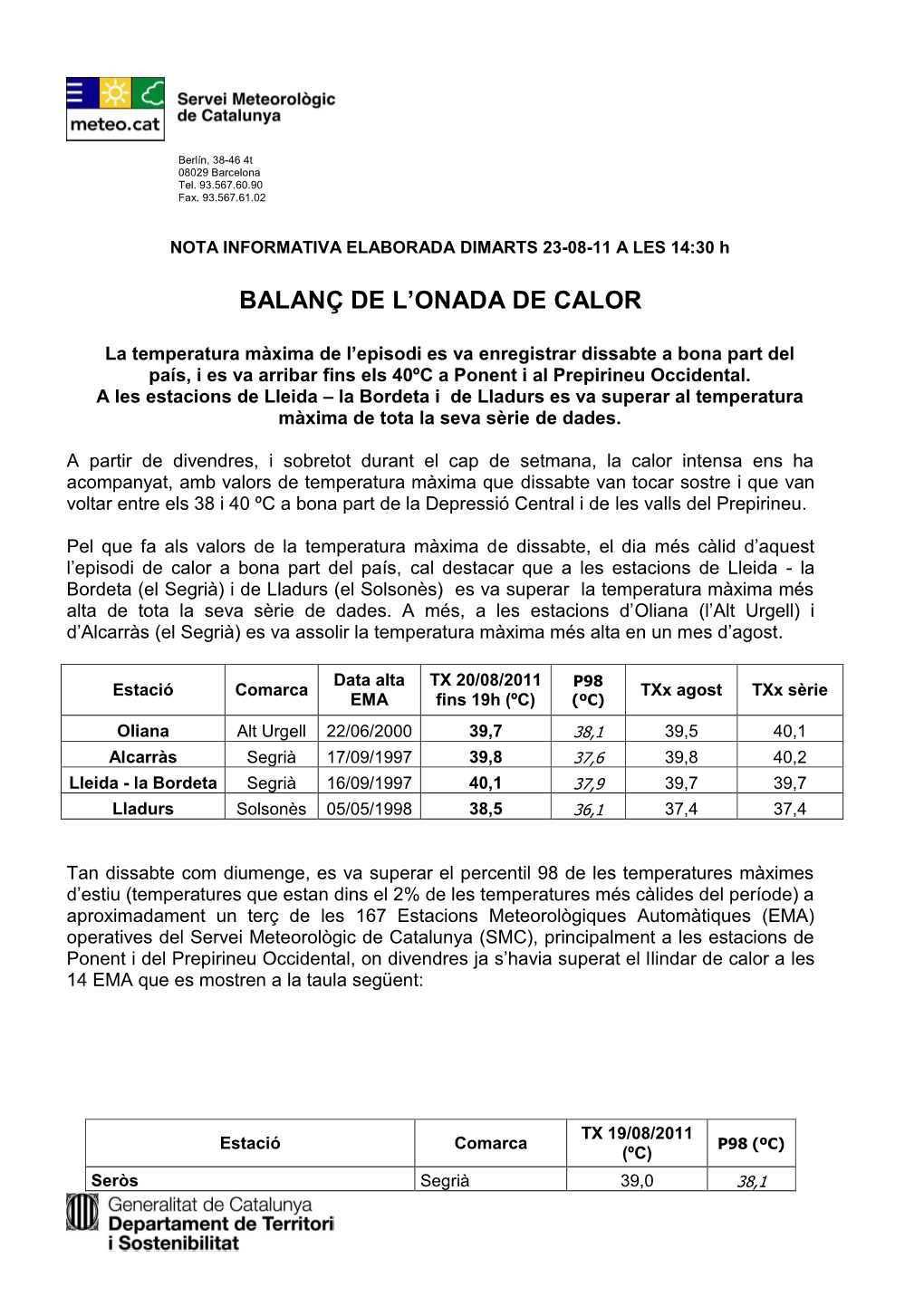 NOTA INFORMATIVA ELABORADA DIJOUS 10-03-11 a LES 12:00 H