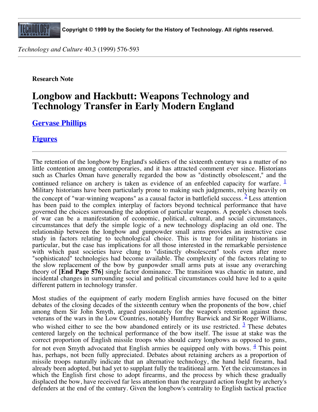 Longbow and Hackbutt: Weapons Technology and Technology Transfer in Early Modern England