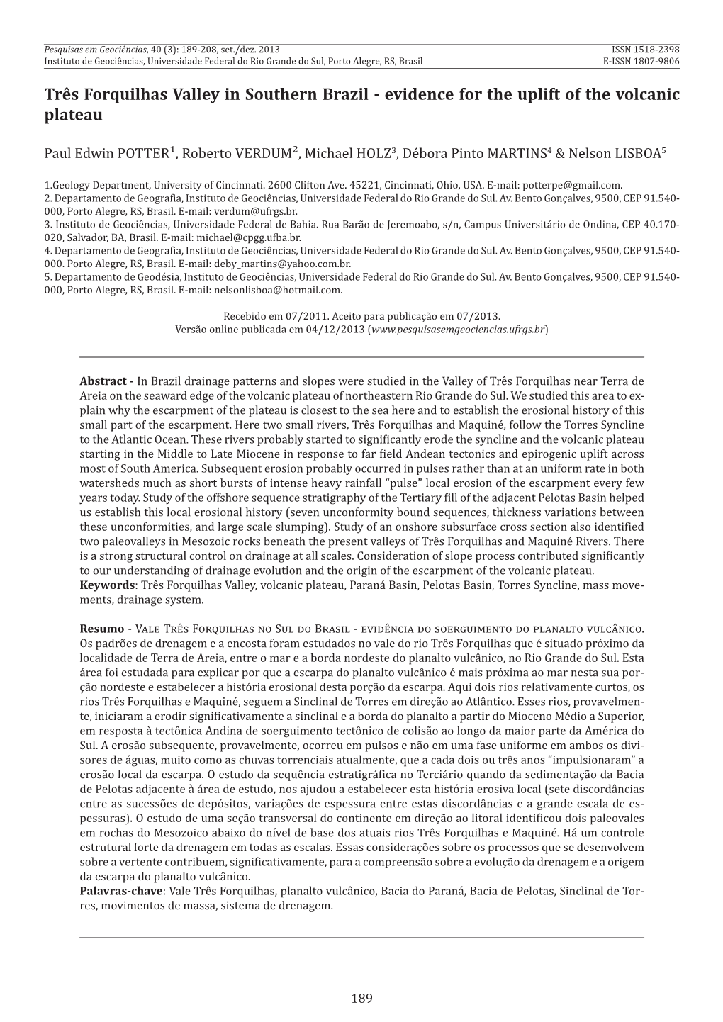 Evidence for the Uplift of the Volcanic Plateau