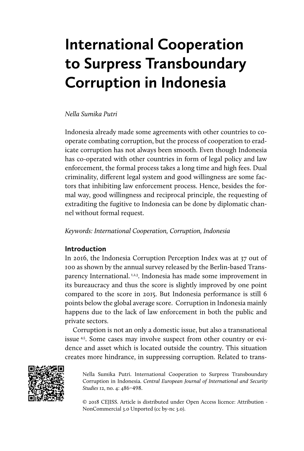 International Cooperation to Surpress Transboundary Corruption in Indonesia