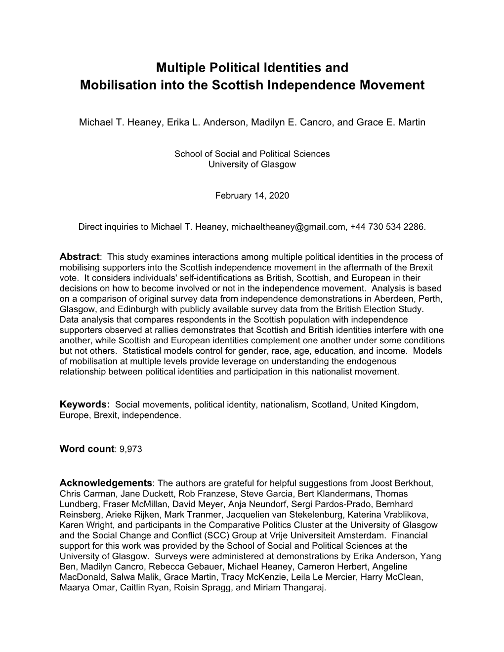 Multiple Political Identities and Mobilisation Into the Scottish Independence Movement