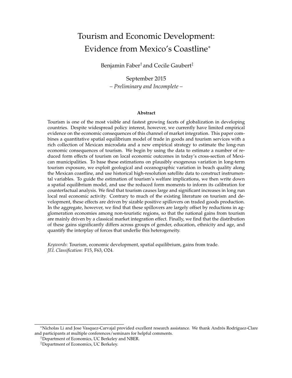 Tourism and Economic Development: Evidence from Mexico's