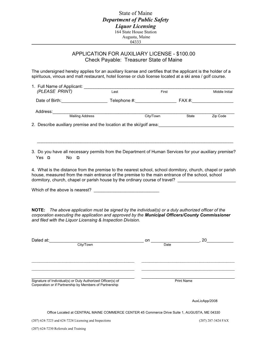 Application for Auxiliary License - $100