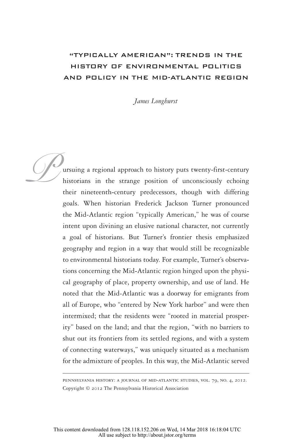 Trends in the History of Environmental Politics and Policy in the Mid-Atlantic Region