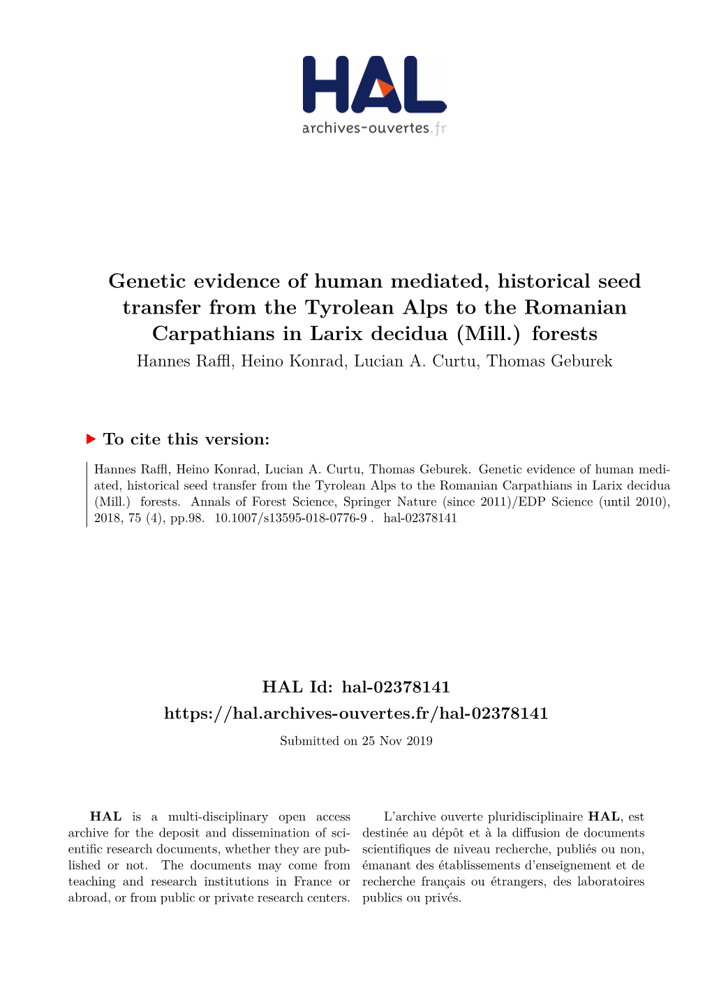 Genetic Evidence of Human Mediated, Historical Seed Transfer from The