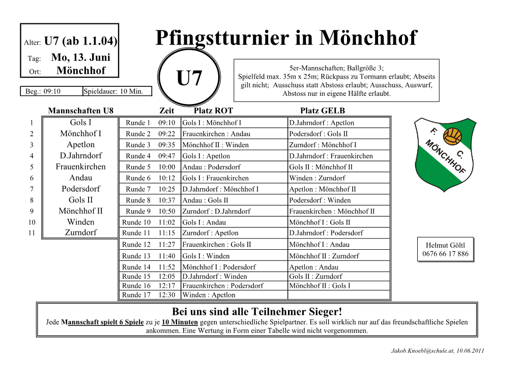Pfingstturnier in Mönchhof U7