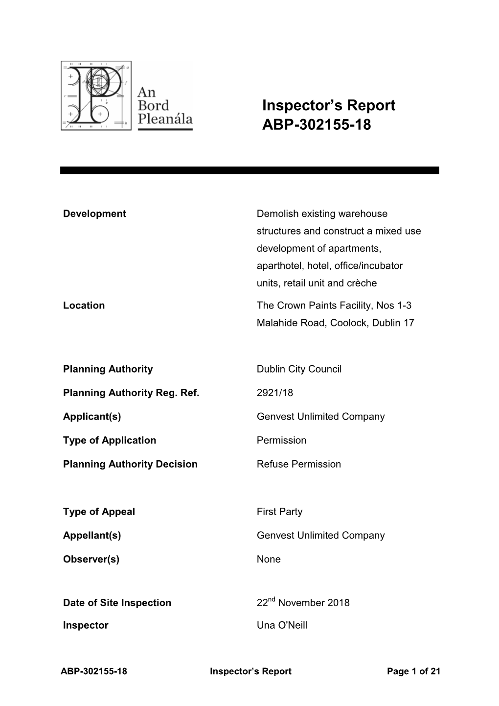 Inspector's Report ABP-302155-18